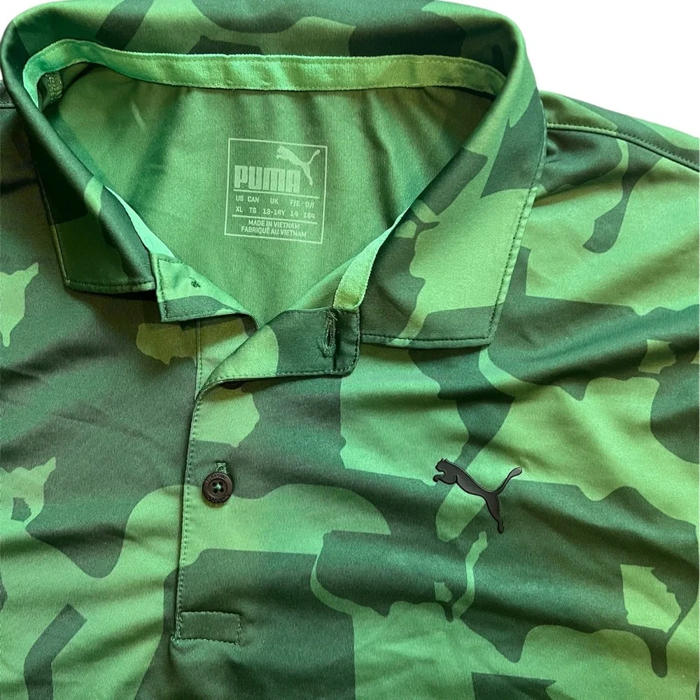 Puma Camouflage Polo Shirt Youth XL Green Golf Performance Stretch‎ Camo - Picture 2 of 5